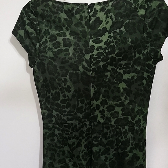 Nwt Love Ady Green Black Leopard Fitted Mini Dress Matte Ruched Faux Wrap Skirt - Picture 8 of 14